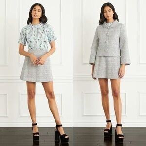 Hill House Olivia Gray and Rainbow Confetti Tweed Skater Mini Skirt